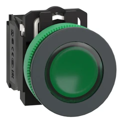 Ovl. Stiskací prosvětlený, zelený, 24 V AC/DC, 1NO+1NC, zapuštěný, pro 30 mm otvor