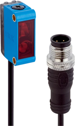 Opt. snímač s potl. pozadím, Sn=35-140mm, PNP/NO, pot., red LED, kab. 0.3m + M12/4p; ID1057705