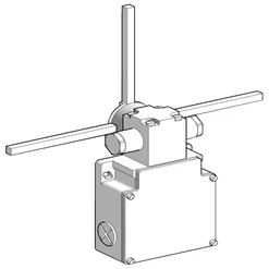 Polohový spínač jeřábový, kovový, 2x(2V), pomal., M20, 6 mm tyče 200 mm, reverz. otoč. hlava, 3x M20