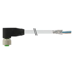 Kabel s konektorem M12/4pin,úhlový, Female,5m, PUR 4X0.34 stíněný,šedý,volný konec
