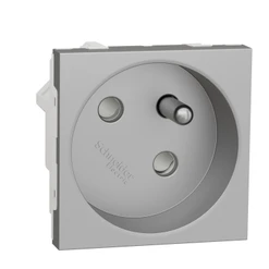 Zásuvka 45º 250V/16A 2P+E, clonky, bezšroubová, Aluminium