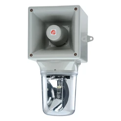 Kombinace,max.126dB/45 tónů,rotační modrá,230VAC, 40 W halogenová žárovka, IP 65, kryt rudý