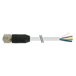 Kabel s kon. M12/8p 0° F, 5 m, volný konec, PUR (UL/CSA), šedý, 8x0.25mm2, do vleč. řetězů