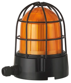 Robustní LED rotační maják, 24VDC, žlutý, s drátěnou sítí a s vývodkou, IP67